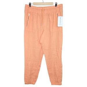 NEW Athleta Cabo Tide Linen Jogger Pants 14 Cactus Peach Orange Pull On Casual